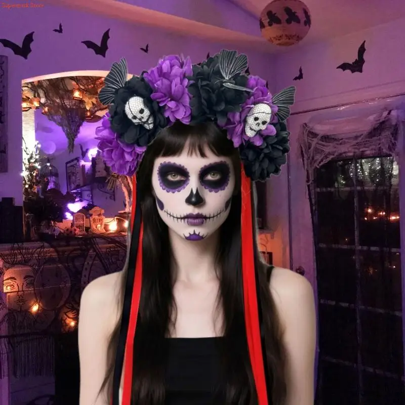 

Q5WE Lightweight Adjustable Skeleton Floral Headwear For Cosplays Themed Parties