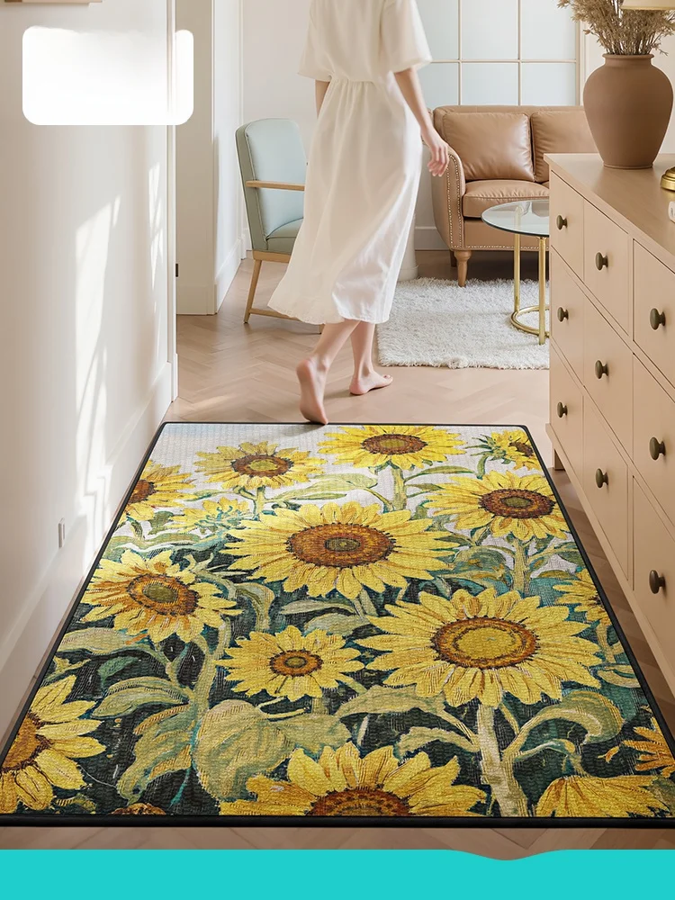 

Dajiang Home Entrance Mat Anti-wear Dust Removal Floral Carpet Keni Velvet Door Mat for Entrance Hall Sunflower Pattern