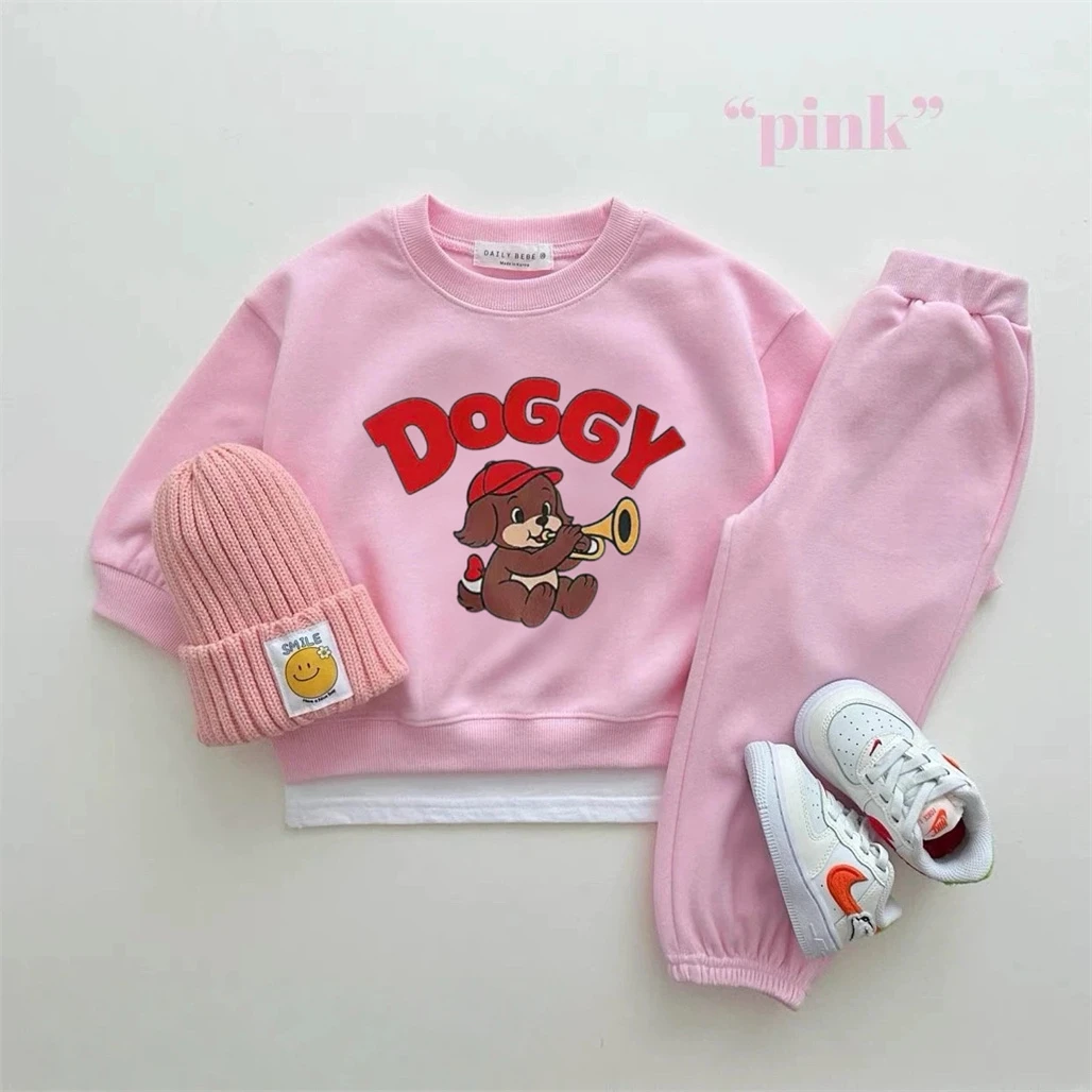Outfits für Jungen und Mädchen im Alter von 1–6 Jahren, bedruckter Kapuzenpullover + Hose, zweiteiliges Set, Cartoon-Modekleidung, Rundhals-Tops, vielseitige Hosen – Detail 3