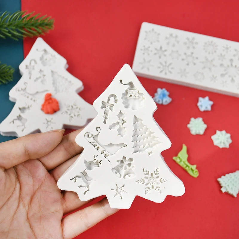 Christmas Silicone Chocolate Mold Snowflake Xmas Tree Snowman Shape DIY Cake Baking Decoration Gift Xmas Candy Baking Soap Mold