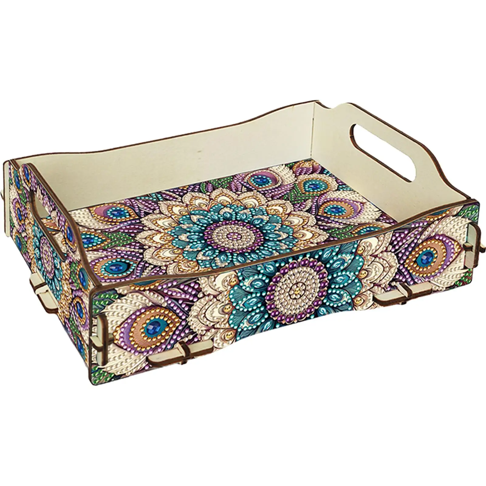 

5D DIY Mandala Diamond Painting Wooden Serving Tray with Handle for Coffee Table