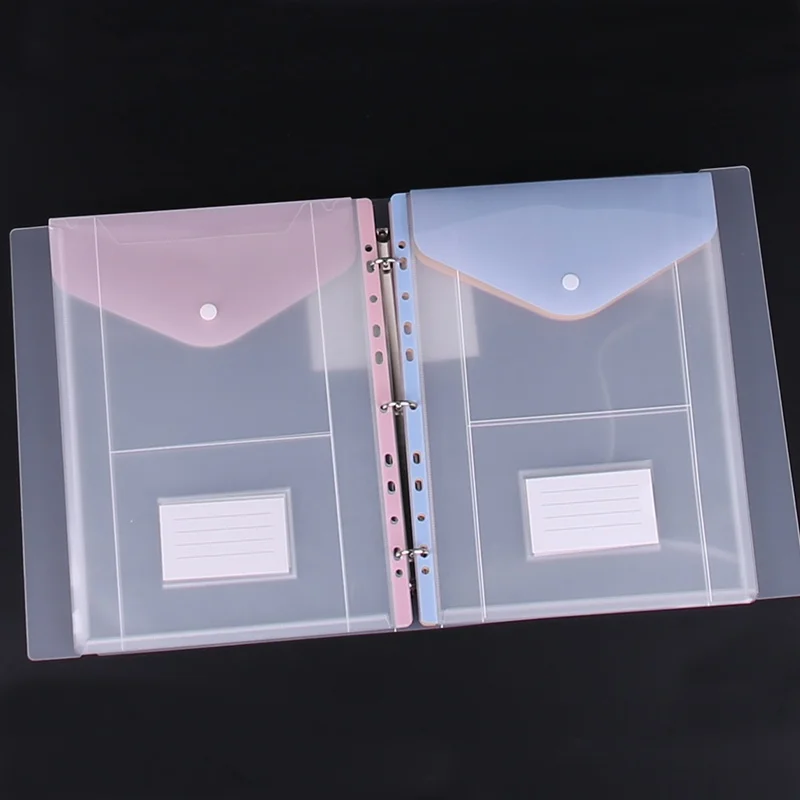 6 قطع من أكياس الملفات ذات الأوراق السائبة وأغطية أوراق فضفاضة ذات 3 فتحات، أكياس ملفات PP ذات سعة كبيرة للمدرسة والمنزل والمكتب #2