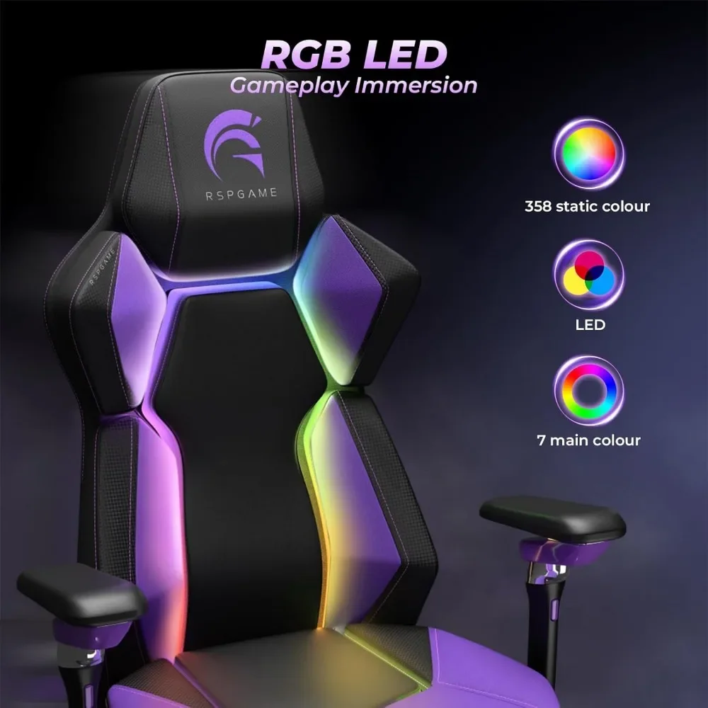 Cadeira para jogos da série G, cadeira ergonômica para jogos com luzes LED RGB dinâmicas, apoios de braços ajustáveis 6D, módulos personalizados destacáveis