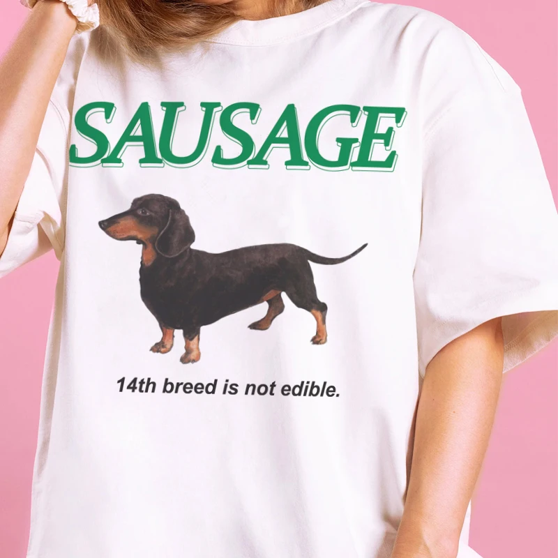 Kawaii Sausage Dog Print T Shirt Women Oversized Korean Fashion Streetwear Tops Cute Funny T-Shirts Y2k Aesthetic Tees Clothes