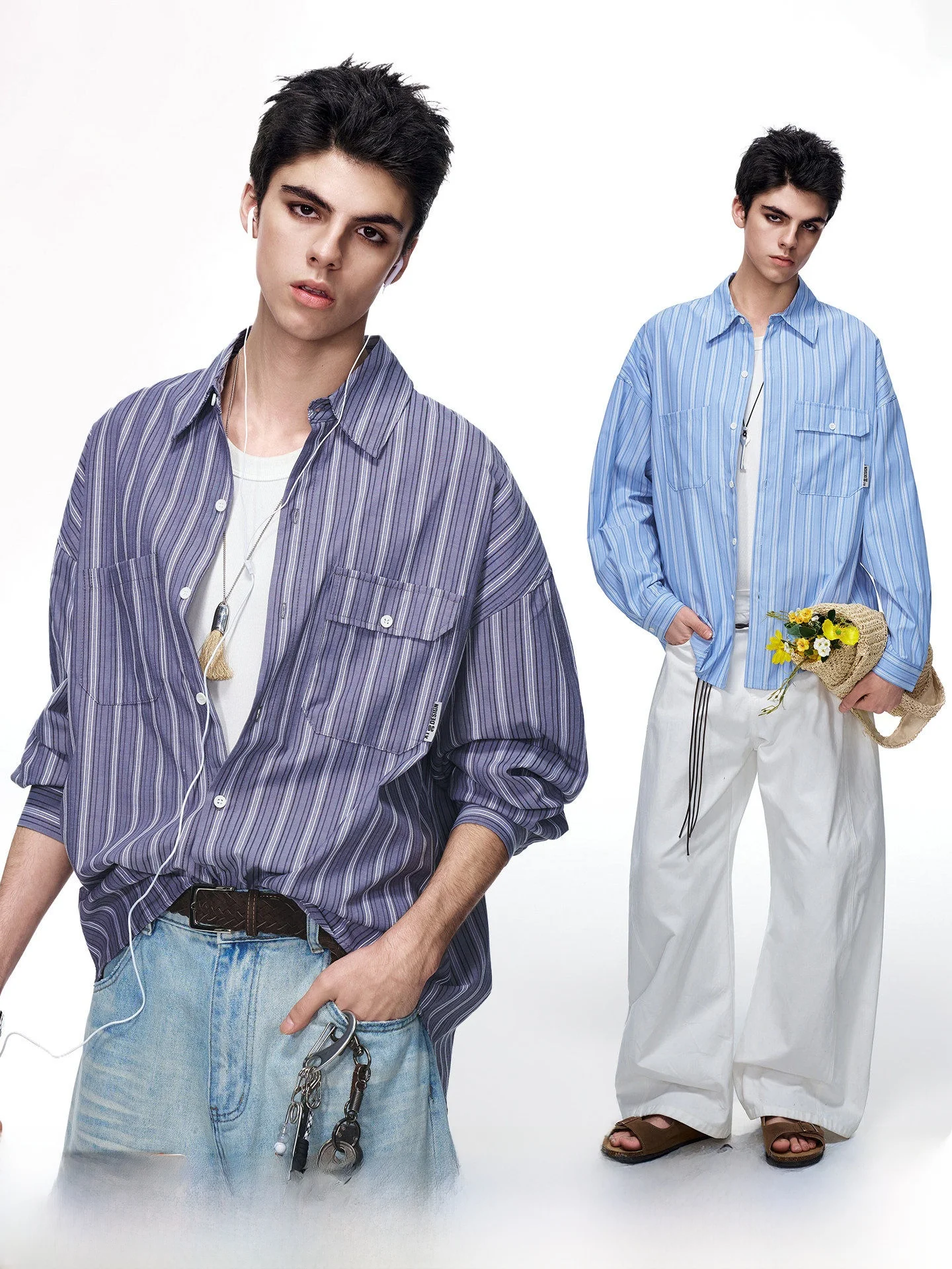 

Casual American Style Striped Long Sleeve Shirt Men's Spring Leisure Workwear Boys' Shirt Jacket Loose Fit Youth Fashion