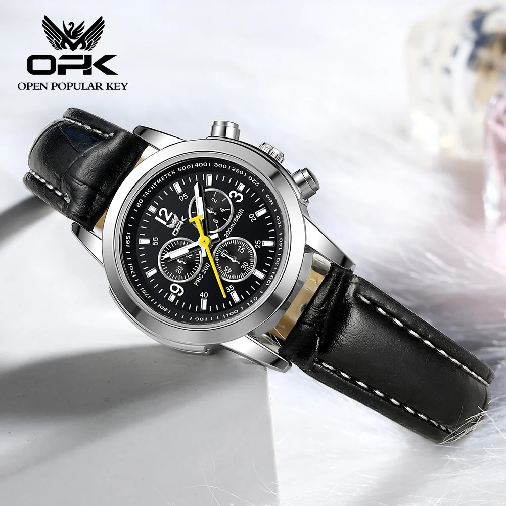 OPK Brand Women's Watch Fashion Multi functional Three eye Quartz Watch Waterproof Luminous Belt 6015