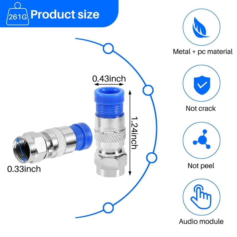 50PCS RG6 Compression Connectors Coaxial Cable Waterproof Connection F Compression Connector RG6 Coaxial Compression Tool