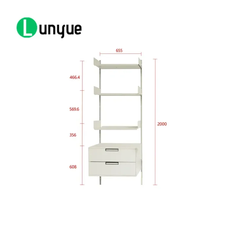 White Metal Track Wall Shelves with Lacquer Finish for Bedroom and Living Room Clothing Organization