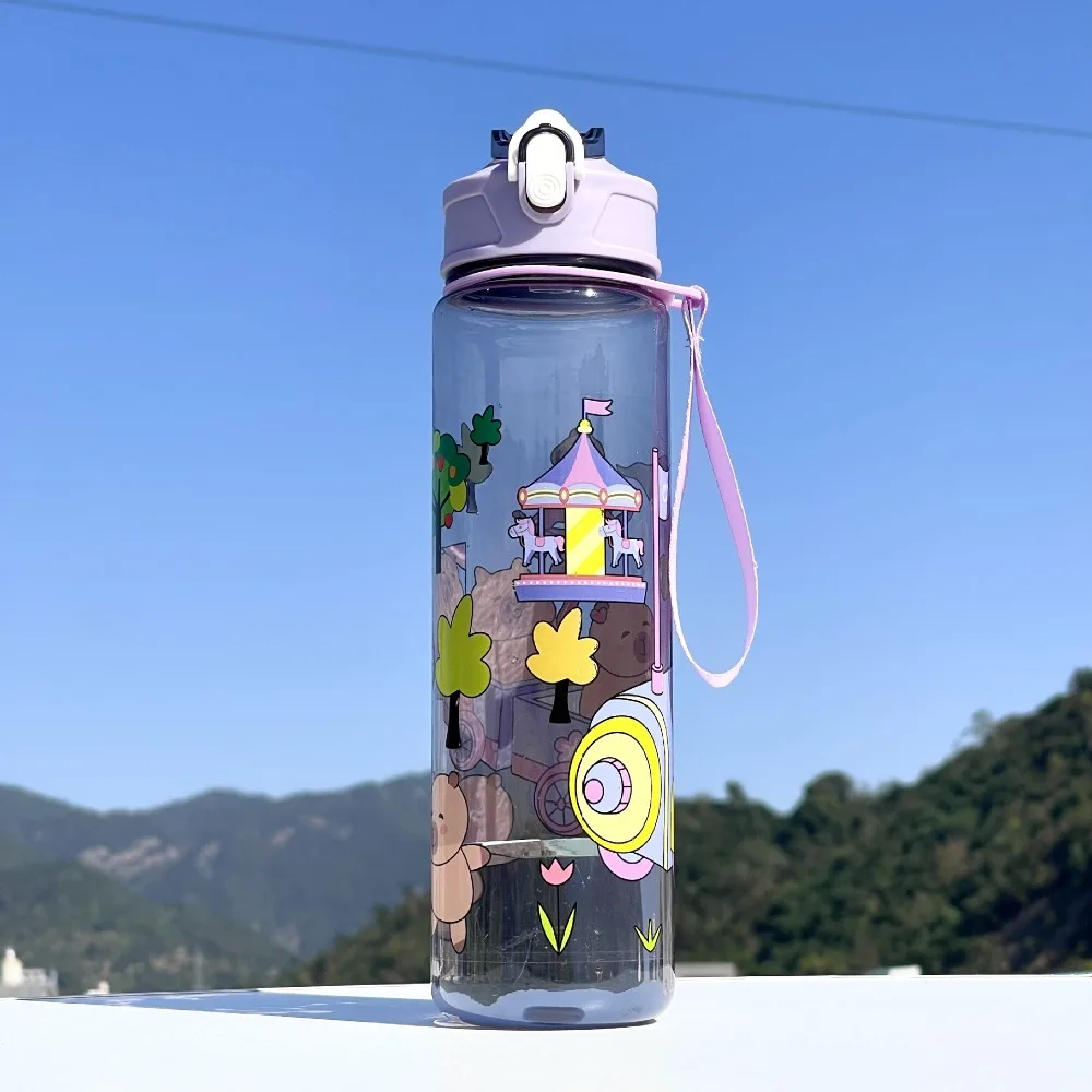 

500ml Capybara Water Bottles Cute Cartoon Transparent Plastic Cup Milk Cup Straw Cup Capybara Drinking Bottle Juice