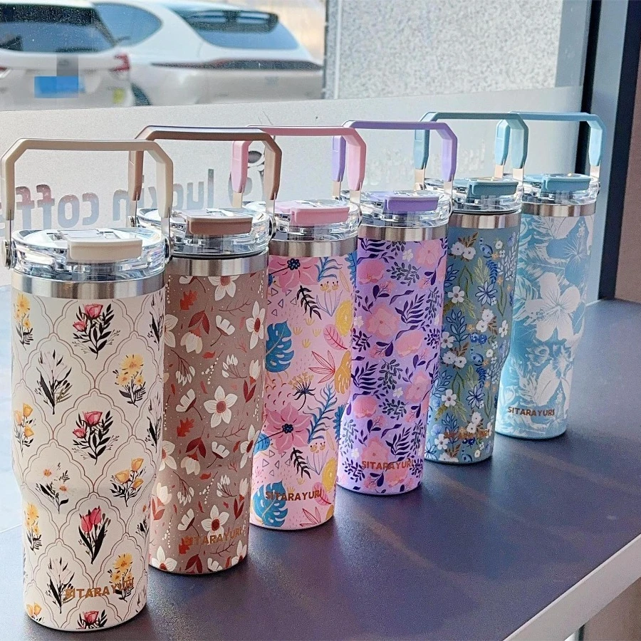 

High-quality, stylish, large-capacity, double-walled insulated coffee mug with car mount, portable, outdoor water cup