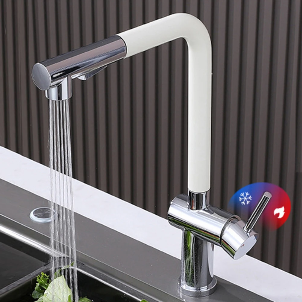304 Stainless Steel Kitchen Sink Faucet ,Mixer Cold & Hot Water, 360 Rotation ,Crema Color ,Eletroplate Treatment of Surface
