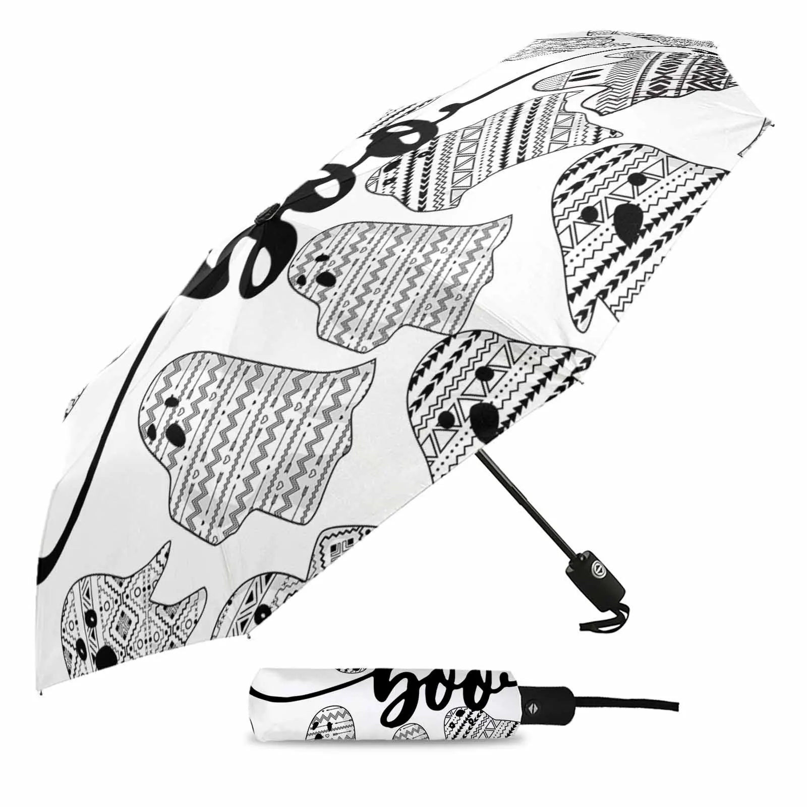 Halloween Ghosts West Flower Automatic Umbrella for Rain Foldable Parasol Umbrella Eight strand Outdoor Umbrellas