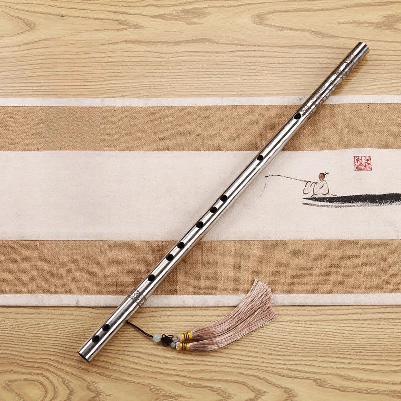 

Pure Steel Chinese Traditional Musical Instruments Handmade Flute Beginner Professional Performance Transverse Metal Flute