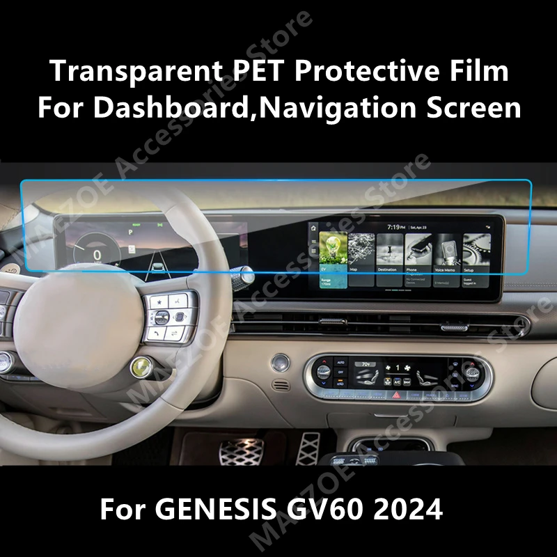 

For GENESIS GV60 2024 Dashboard,Navigation Screen Transparent PET Protective Film Anti-scratch Accessories Refit