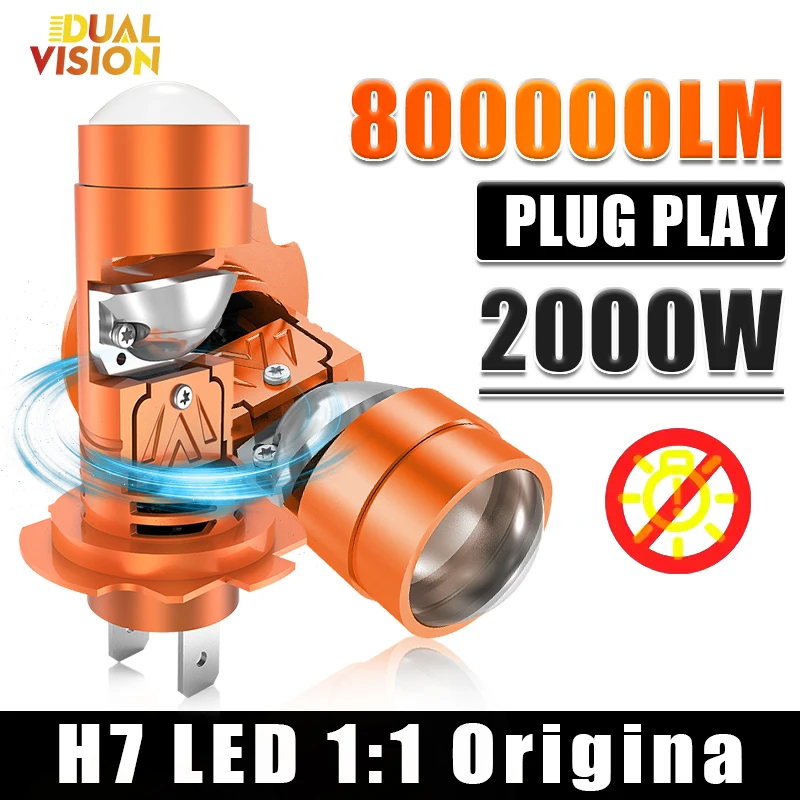 

Mini H7 Led Headlight Lamp CANBUS 3 Colors Projector Lens Bulb Hi/Low Beam 800000LM 2000W Auto Headlamps 6000K White Plug&Play