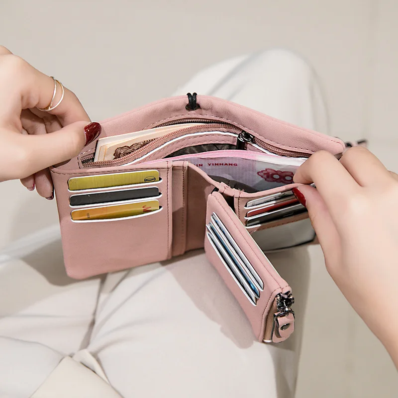 Women Small Bifold Leather Wallet Rfid Blocking Multifunction Lady Short Purses Wristlet With Card Holder ID Window Coin Purse