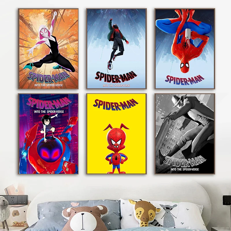 Marvel Avengers Cartoon Canvas Painting Superhero Spider-Man Movie Poster Wall Art Mural Pictures Children's Room Decor Cuadros