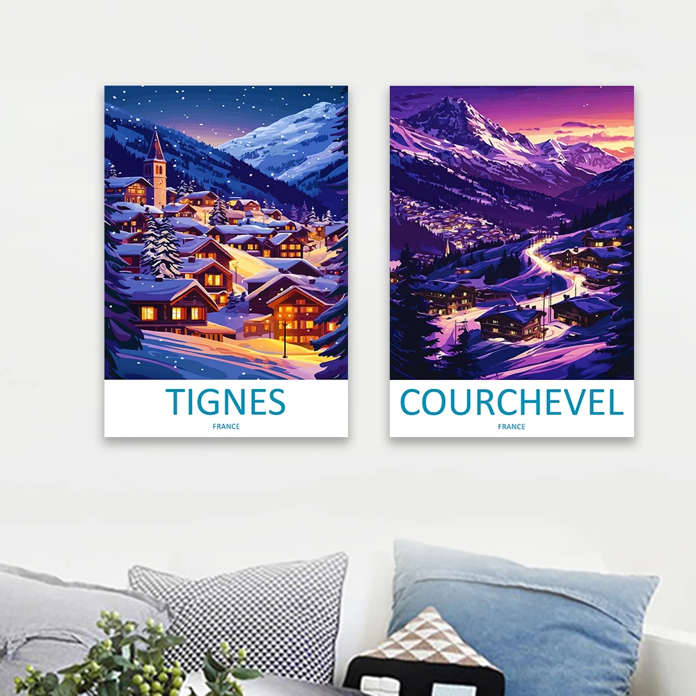 

Tignes Travel Print France Wall Art Alpine Landscape Poster Ski Resort Decor Adventure Mountain Scenery Art Canvas Painting Art