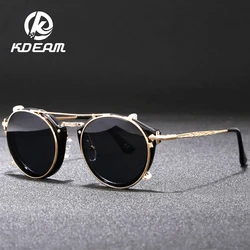 KDEAM New Retro Metal Sunglasses Round Women's Outdoor Fashion and Casual Shades Anti UV Brand Design Dual Purpose Sun Glasses