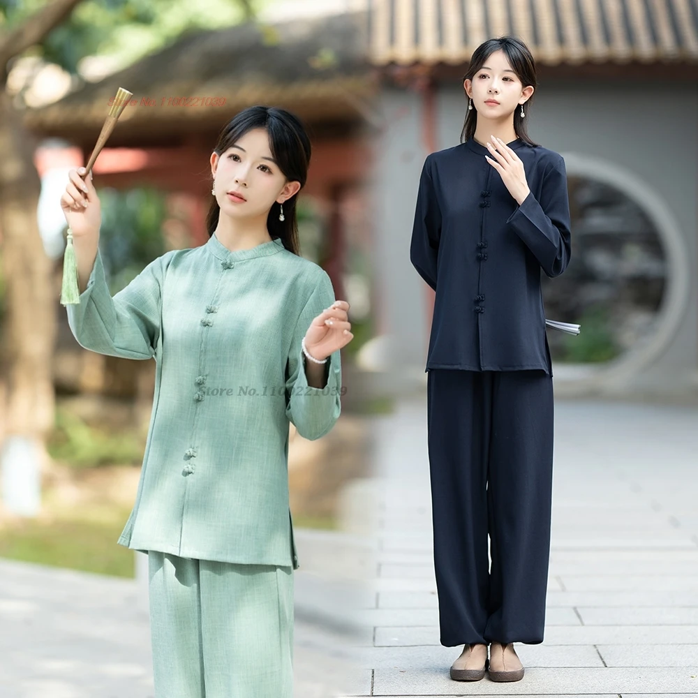 

2024 chinese vintage tai chi wushu uniform yoga kung fu suit taijiquan martial arts wingchun set morning practice sport clothing