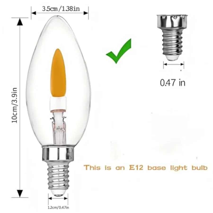 E12 Base Miniature Screw C35 Flame Tip Flicker Bulbs - Crystal Clear Candle Light with Orange Glow Effect for Halloween E12 Non view 2