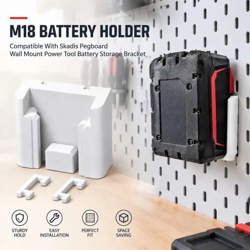 M18 Battery Holder Compatible With Skadis Pegboard Wall Mount Power Tool Battery Storage Bracket