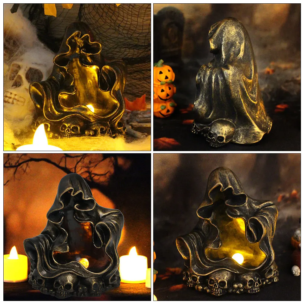 

1pcs Sculpture Unique Skull Lamp Halloween Garden Ornament Decoration Skull Ghost Lamp For Garden Party Table Decor
