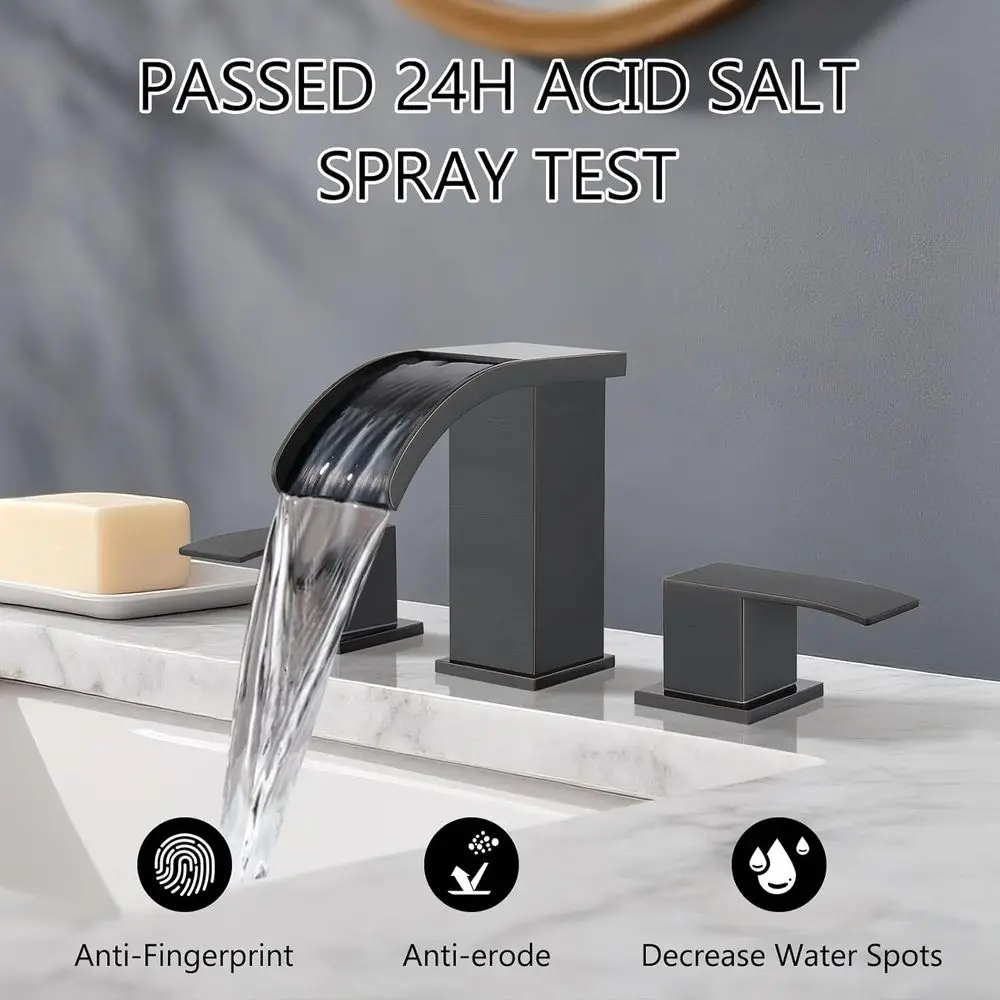 مجموعة صنبور حوض الحمام البرونزي المطلي بالزيت على نطاق واسع مقاس 8 بوصة مع 3 فتحات ومقابض وصرف منبثق وخطوط إمداد المياه #2