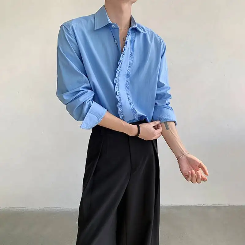 LUZHEN 2026 New French Style Ruched Patchwork Placket Long Sleeve Shirts Men's Fashion Handsome Original Casual Clothes JY7641