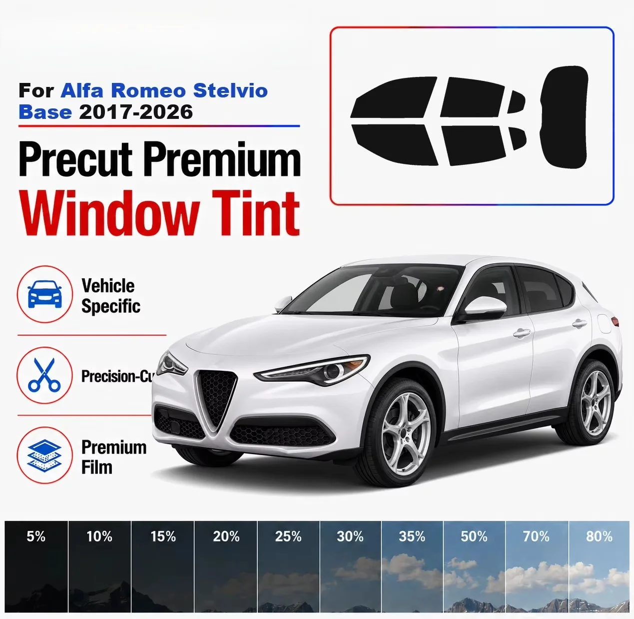 Premium Precut Window Tint Kit Front Rear Windows For Alfa Romeo Stelvio Base 2017-2026 Complete Set Car Solar Nano Ceramic Film