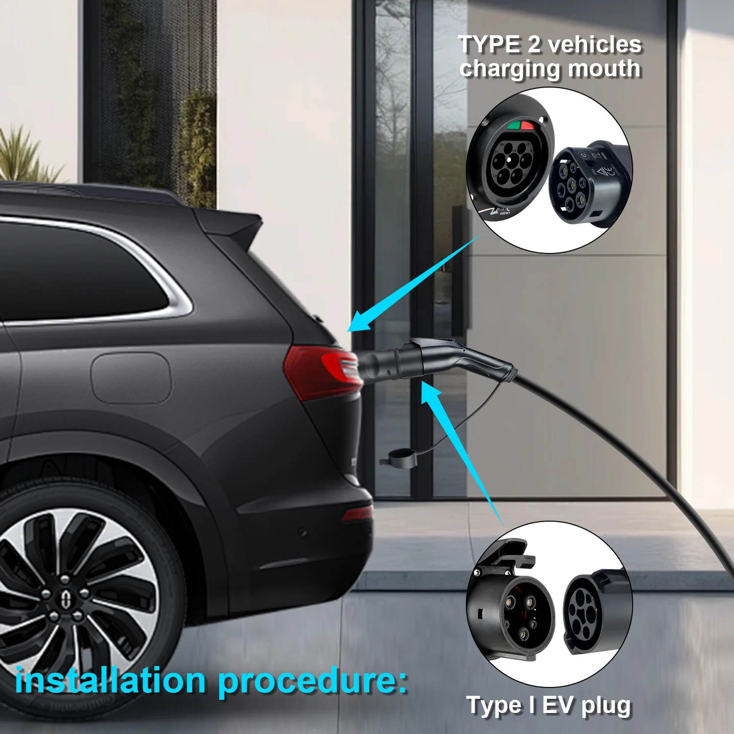 Kolanky EV Charger Adaptor 32A 7.2KW SAE J1772 Plug Type 1 To Type 2 Socket Converter For Type 2 Eletric Vehicles Charging Cars