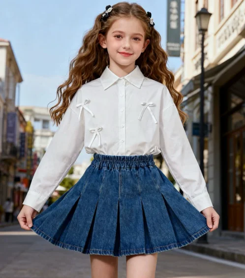 

Girl's Spring Dress Set 2025 New Style Girl's Spring and Autumn Shirt Skirt Fashionable and Stylish Two piece Set