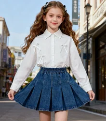 Girl's Spring Dress Set 2025 New Style Girl's Spring and Autumn Shirt Skirt Fashionable and Stylish Two piece Set