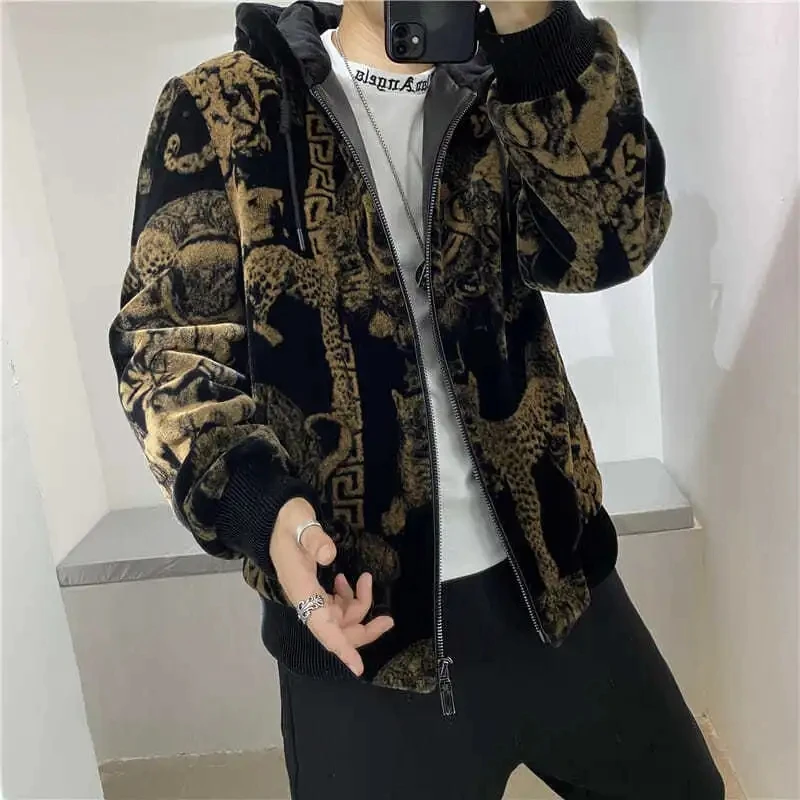 

Fall Winter Thick Warm Man Boy's Bomber Jacket Graphics Tatoo Dragon