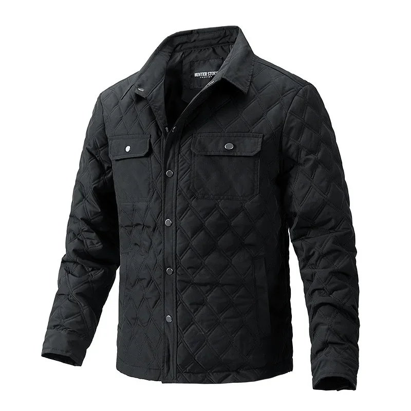 2024 Mens Jacket Coat Autumn Winter Diamond Quilted Lightweight Jackets Fashion Casual Button Windproof Outwear Chaquetas Hombre