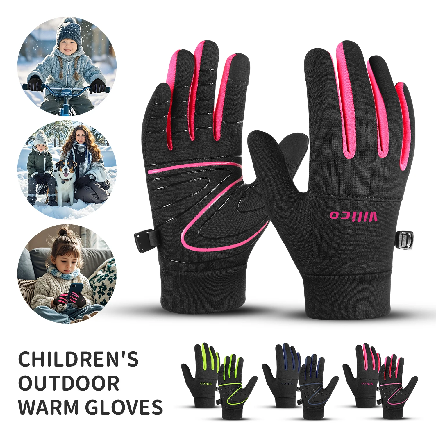 Outdoor Parent-Child Autumn And Winter Children'S Sports Running Cycling Touch Screen Warm Gloves With Fleece Anti Cold Cycling