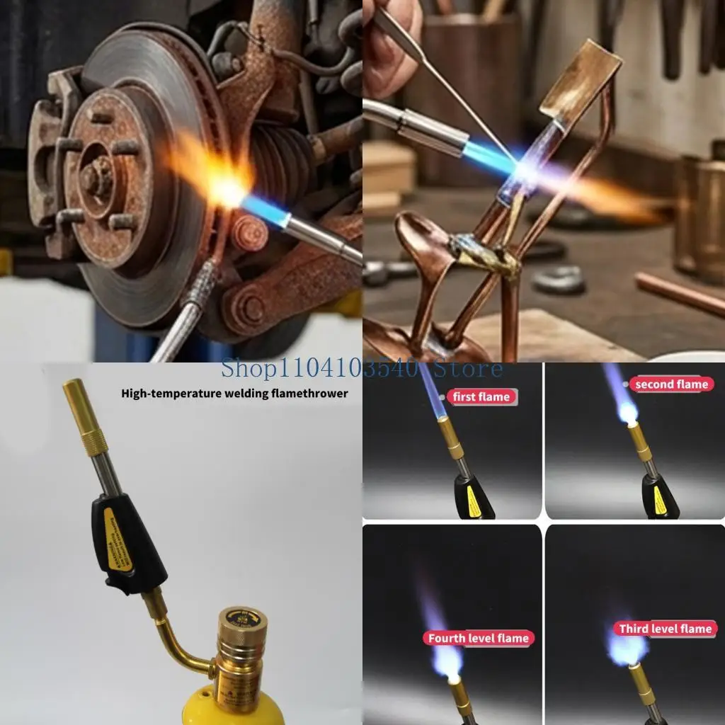 02DC Handheld Gas Soldering Head for Metalwork Touch Work, Portable Heating Tool with Extended Nozzle and Angled Joint for