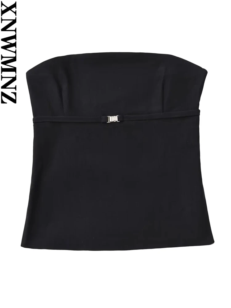 XNWMNZ-Sexy top feminino sem alças, regata Ruched Backless, Bustier Slim, High Street, moda feminina, 2024