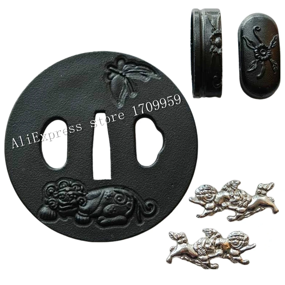 

Lion Tsuba Iron Guard Japanese Samurai Sword Fittings For Katana/Wakizashi/Tanto Set Accessory Fuchi/Kashira/Menukl