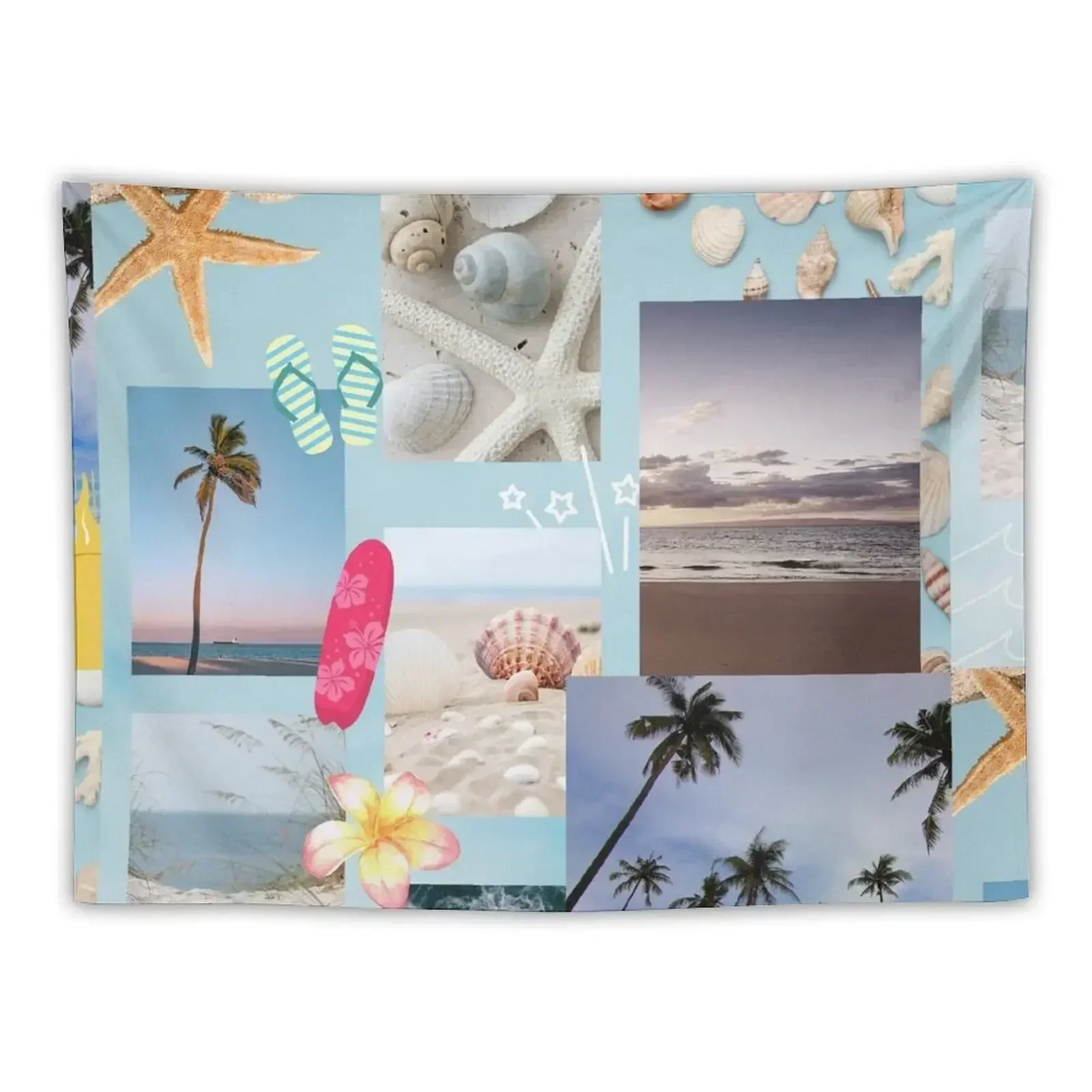 Fun Beachy Collage - Day at The Beach Tapestry Mushroom Decoration Pictures Room Wall Tapestry