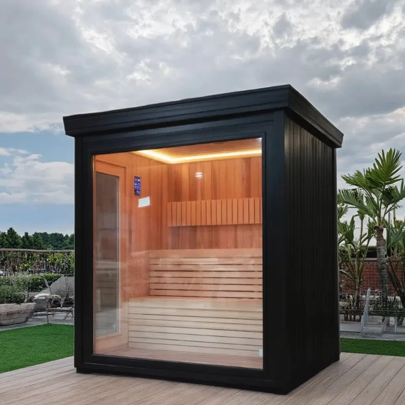 2-4 Persons Custom Home Sauna Room Heated by Electric Stove with Canadian Hemlock Redwood and Bluetooth Speakers