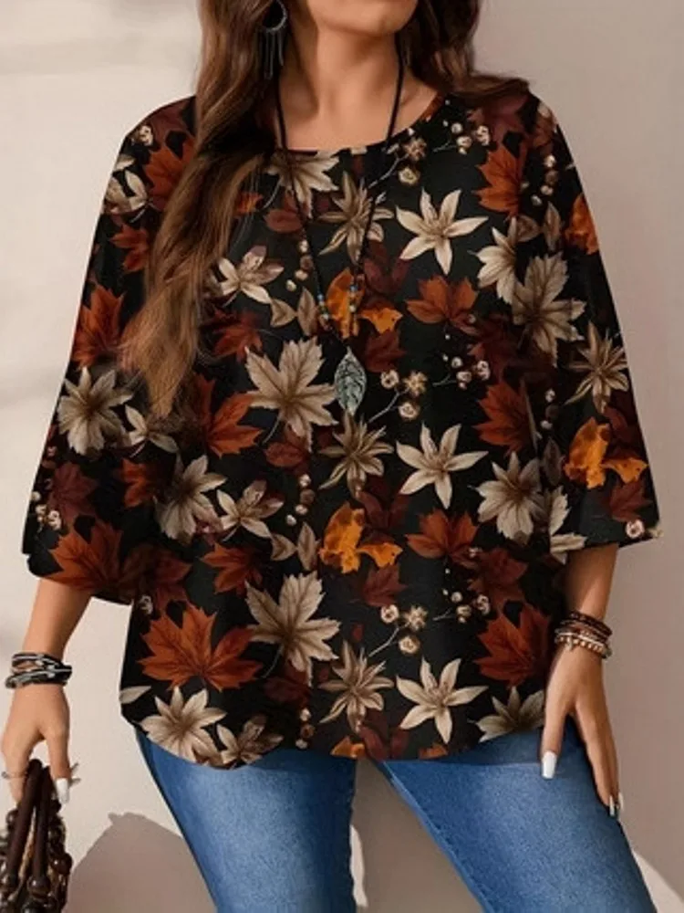 

Женская повседневная футболка с рукавом 3/4 размера плюс XL-5XL, большой размер 3XL, спортивная уличная блузка, топ, женская одежда, большие размеры, весна-лето