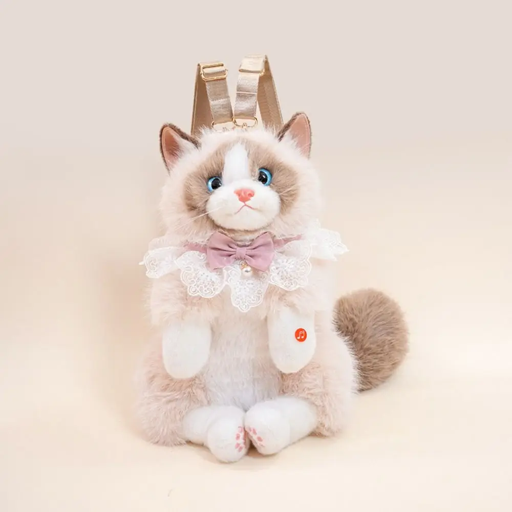 Mochila súper realista con forma de marioneta para gato, animales de peluche, mochilas escolares para gatos de dibujos animados, bolsa de almacenamiento de viaje bonita para animales