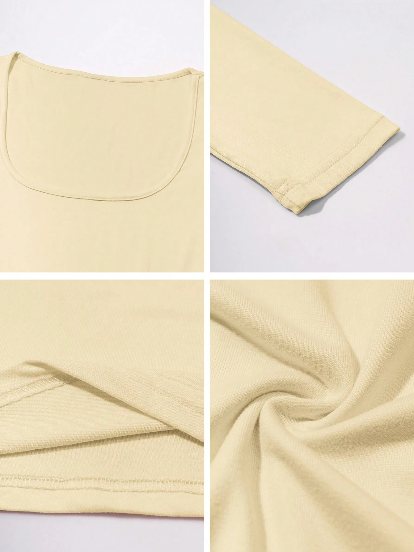 Minimalistisches Crop-Top mit quadratischem Ausschnitt und langen Ärmeln für Damen, weich, dehnbar, schmal geschnitten, gerafft, einfarbig, schlicht, elegant, zum Schichten, figurbetont, für den Alltag und die Straße – Detail 5