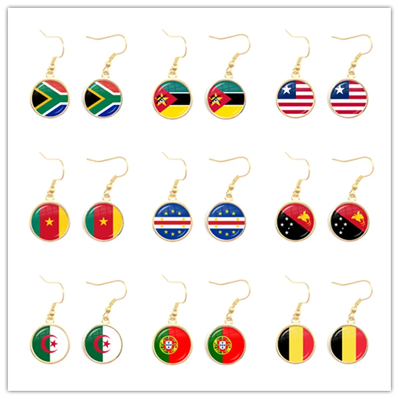 África do sul, moçambique, libéria, camarões, verde, papua nova guiné, argélia, bélgica, portugal bandeira nacional brincos para mulher