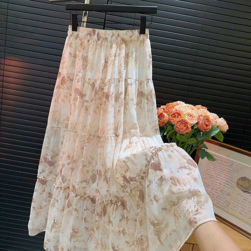 

Новая женская длинная юбка с чернильным принтом в китайском стиле Лето 2024 тонкая плиссированная юбка с высокой талией Женская юбка