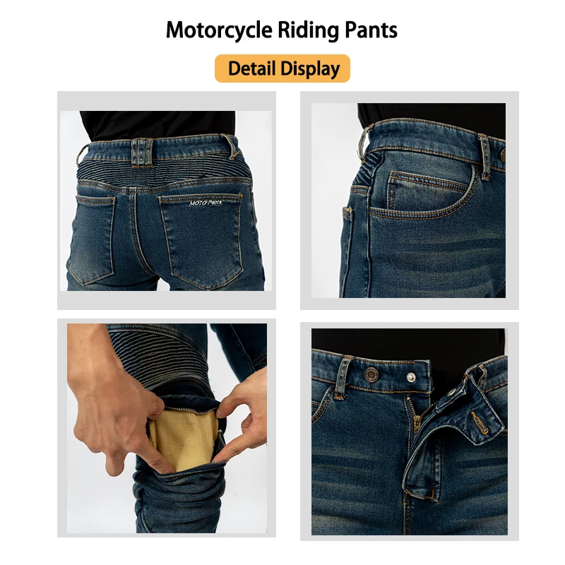 Men Women Kevlar Motorcycle Riding Jeans, Fleece Lined Thickened, Windproof Anti-fall, Thermal Heat Lock Pants for Autumn Winter