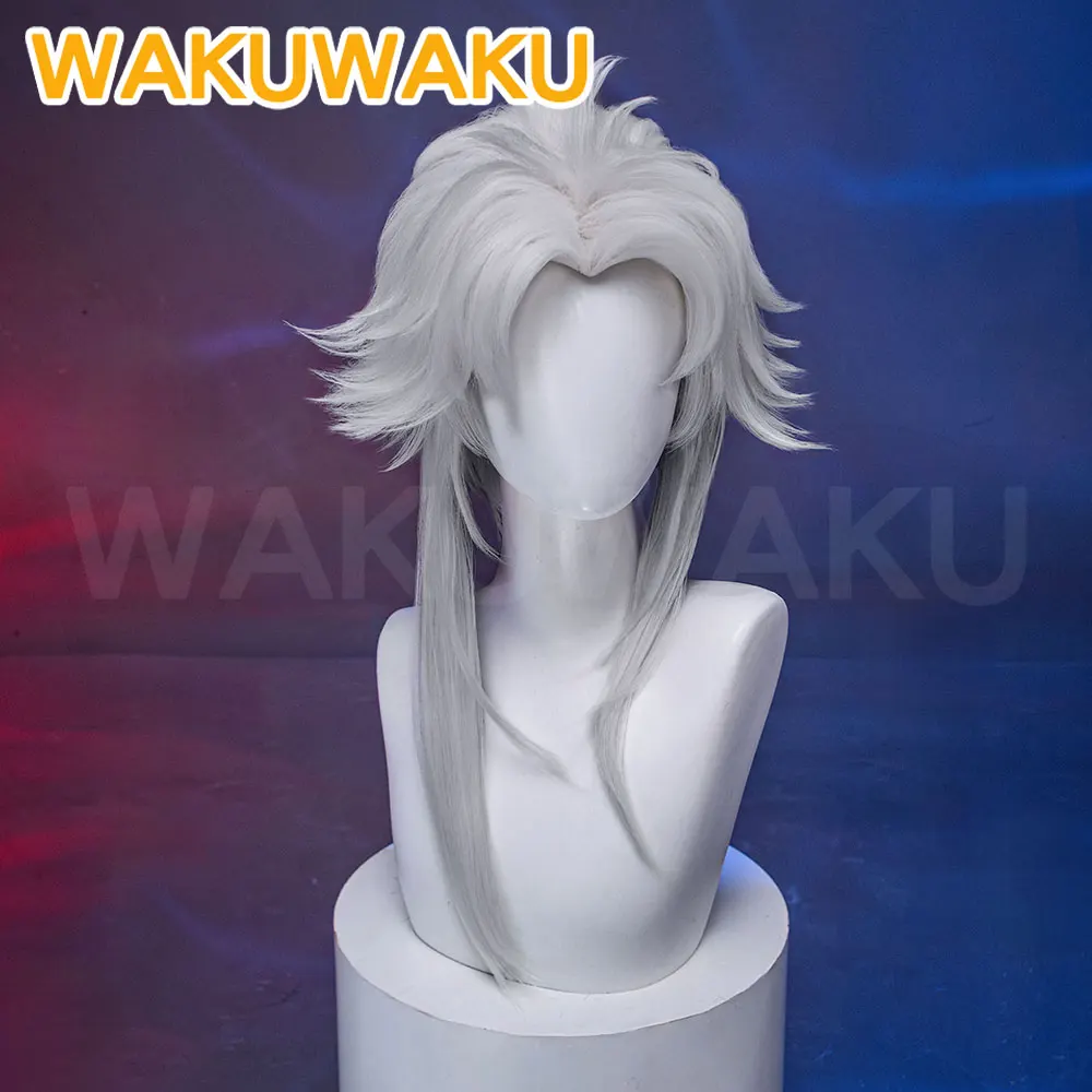 IN STOCK Harlequin Pierrot Cosplay Wig Game WakuWaku Men White Short Hair Pierrot Halloween Cosplay Hair Free Wig Cap view 4