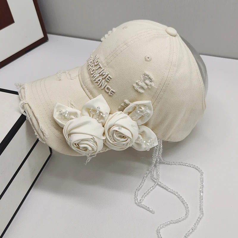 女性の夏用コットン野球帽刺繍花文字薄型スタイル日焼け防止小顔多用途帽子