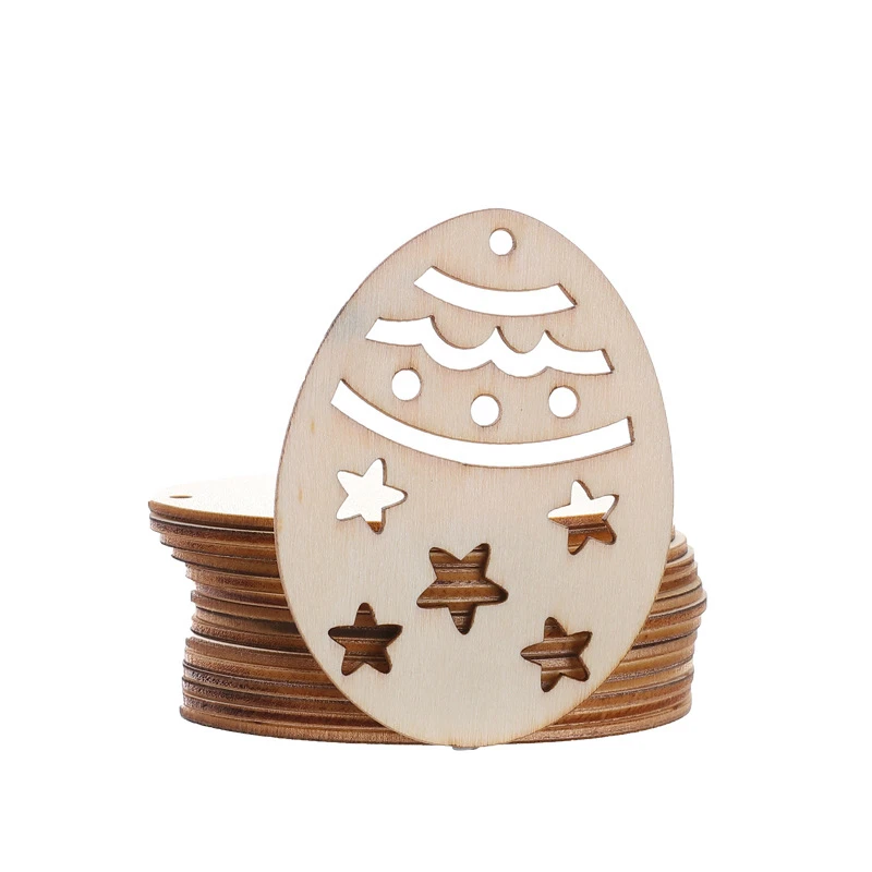 10pcs DIY 나무 계란 펜 던 트 중공 공예 부활절 매달려 장식 행복 한 부활절 홈 파티 장식 어린이 그림 선물